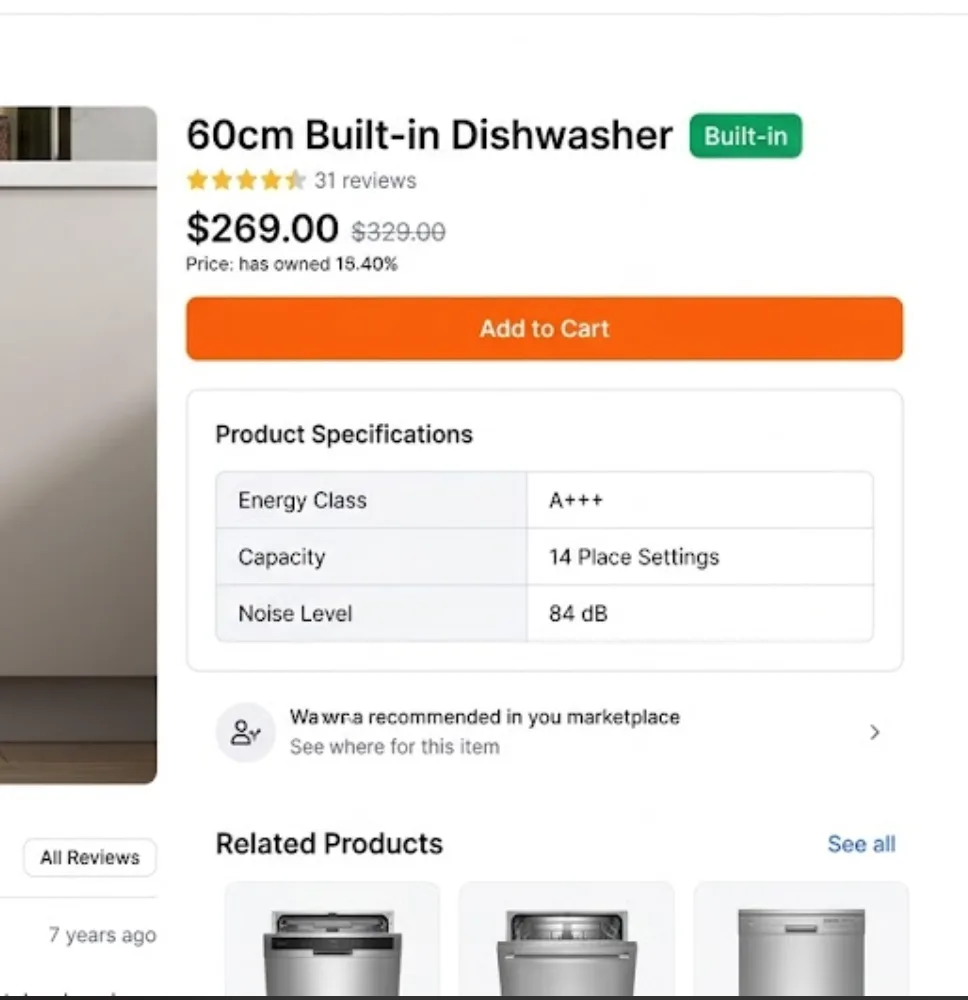 Modern built-in dishwasher with stainless steel finish