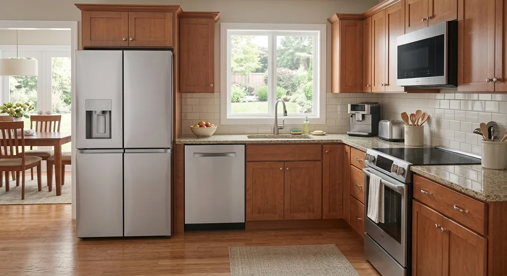 After: optimized refrigerator listing with lifestyle photo in kitchen setting and improved title