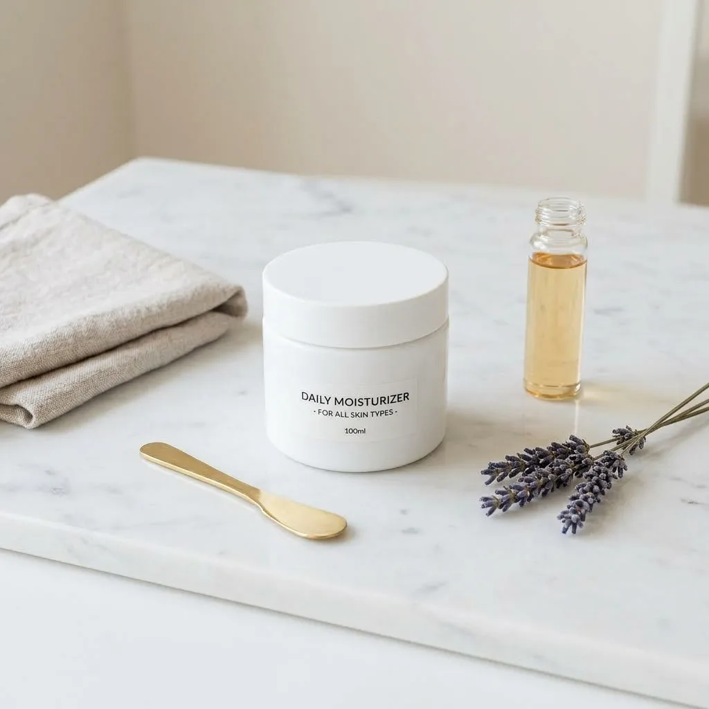 Cream jar on white background with soft shadow