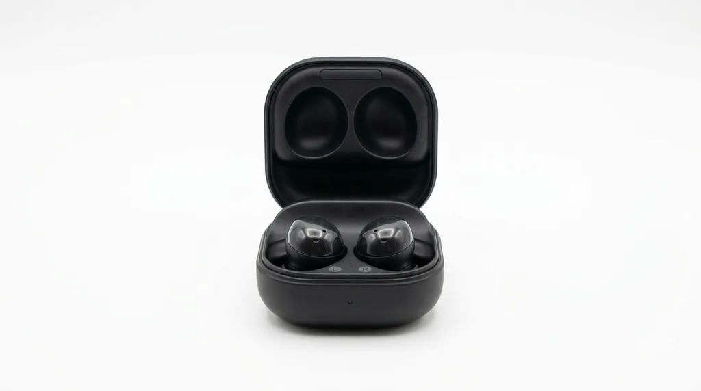 AI restaged earbuds on white background