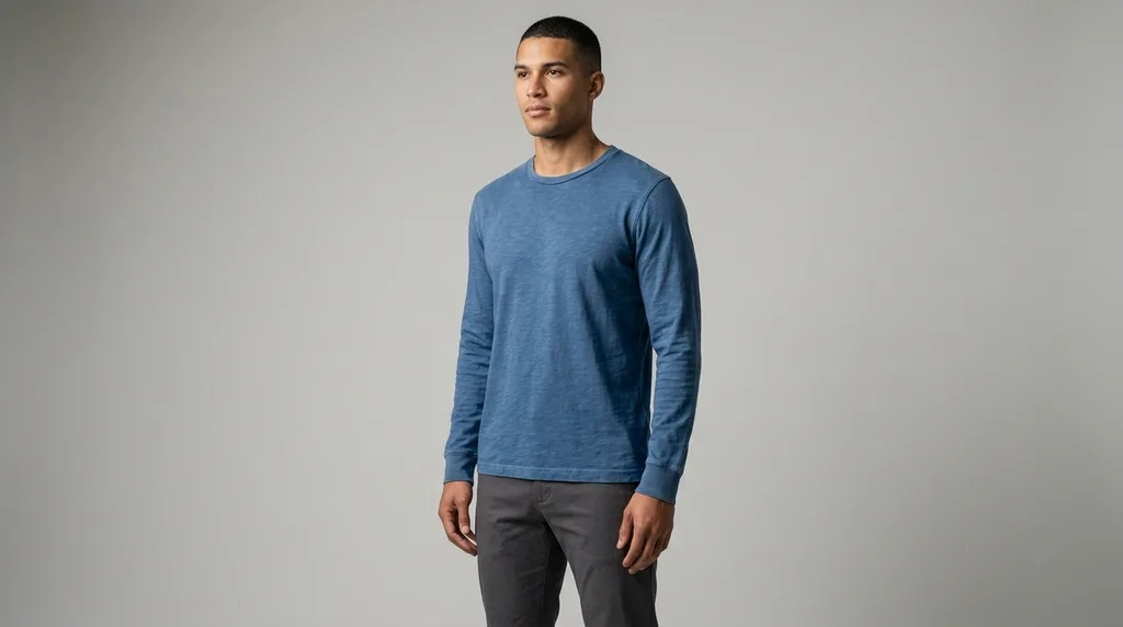 Professional model wearing blue cotton shirt