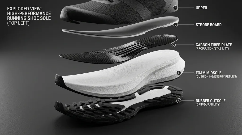 Running shoe sole anatomy infographic