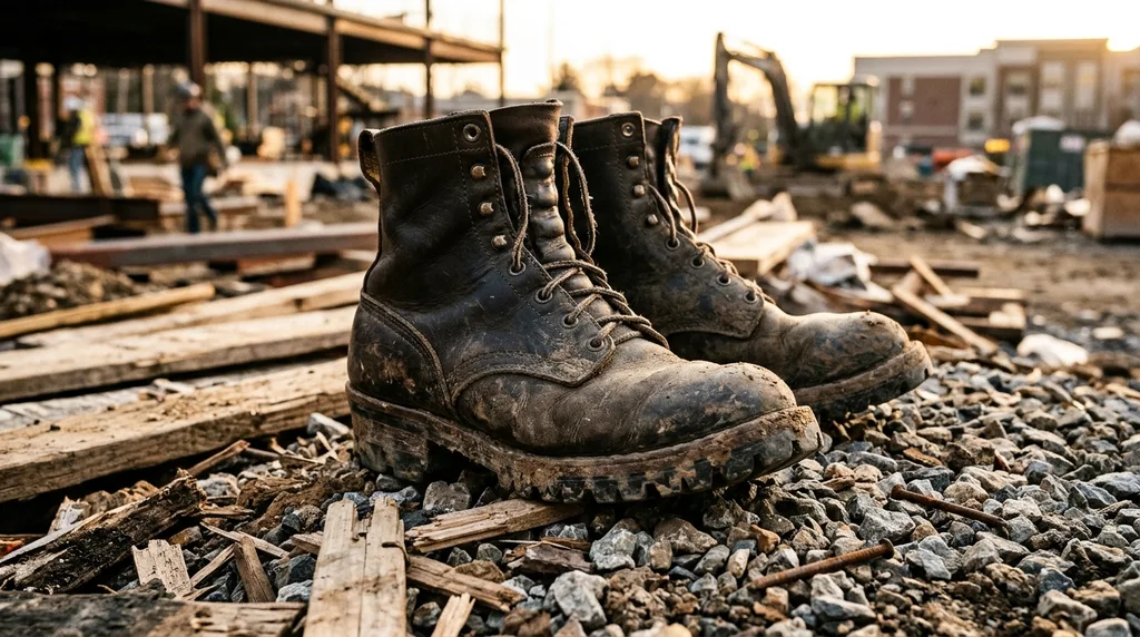 Workwear boots shown in an outdoor environment