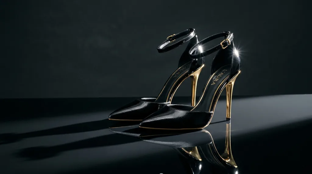 Editorial studio shot of heels with dramatic shadows