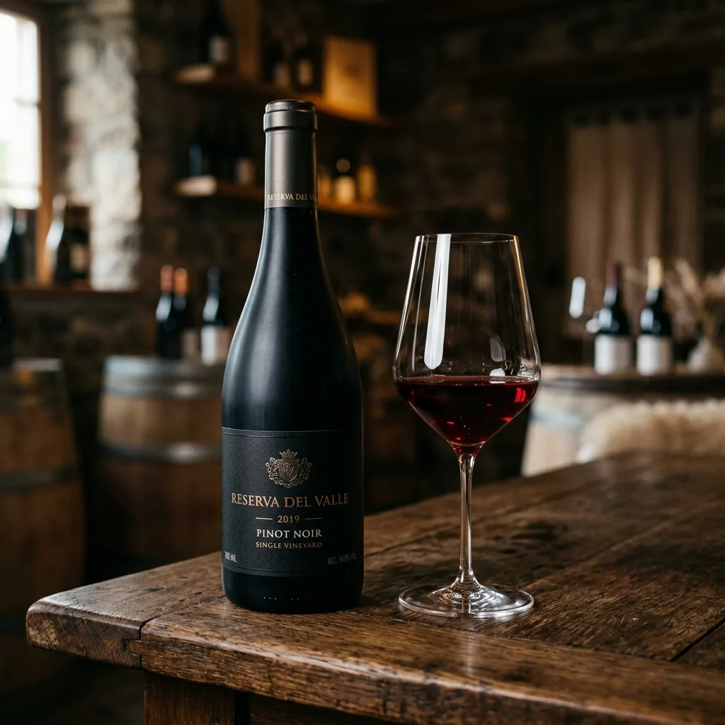 Wine bottle pack-shot with tasting notes