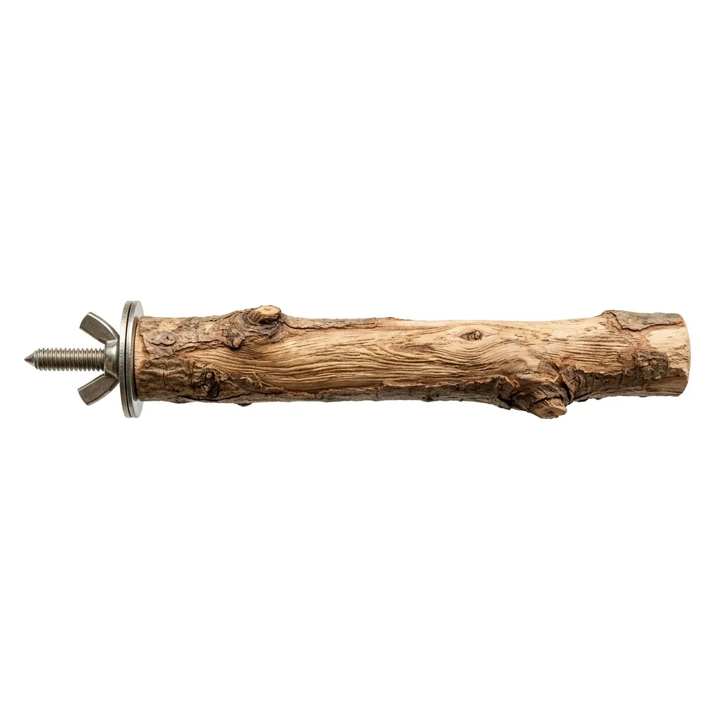 Studio photo of a wooden bird perch on white background