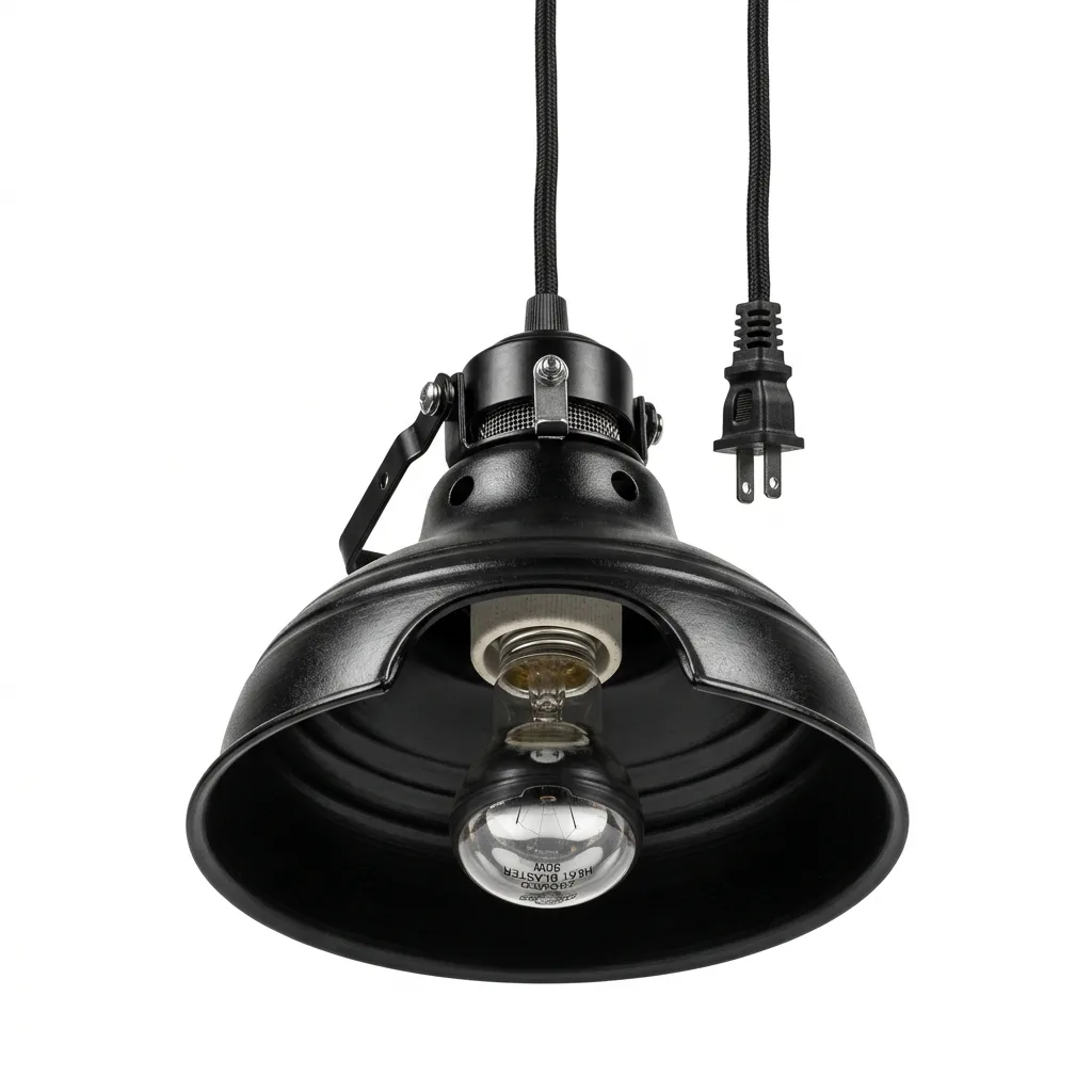 Studio photo of a reptile heat lamp on white background