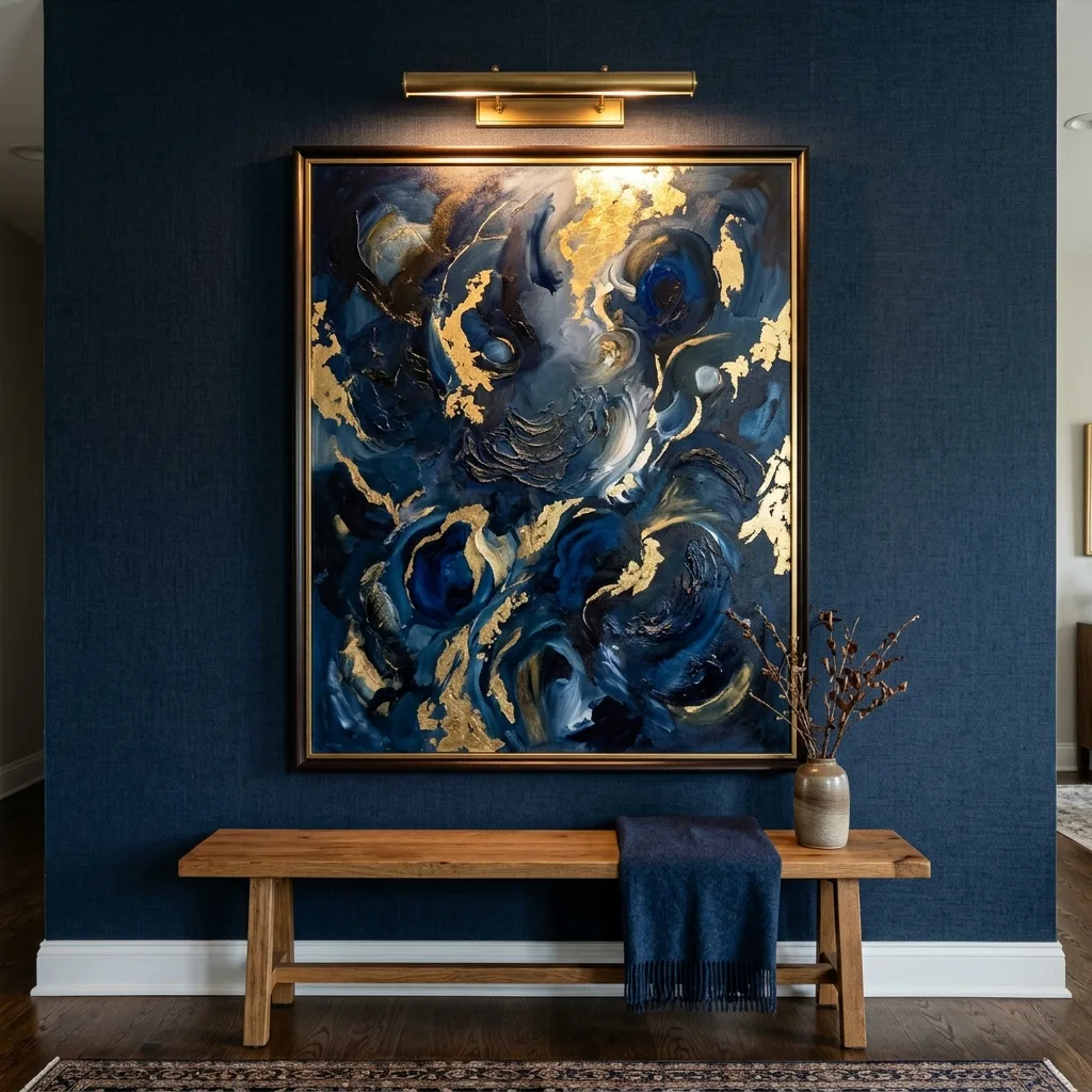 Framed canvas art on a dark wall