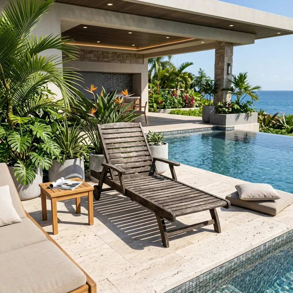 Outdoor lounge chair, AI lifestyle scene