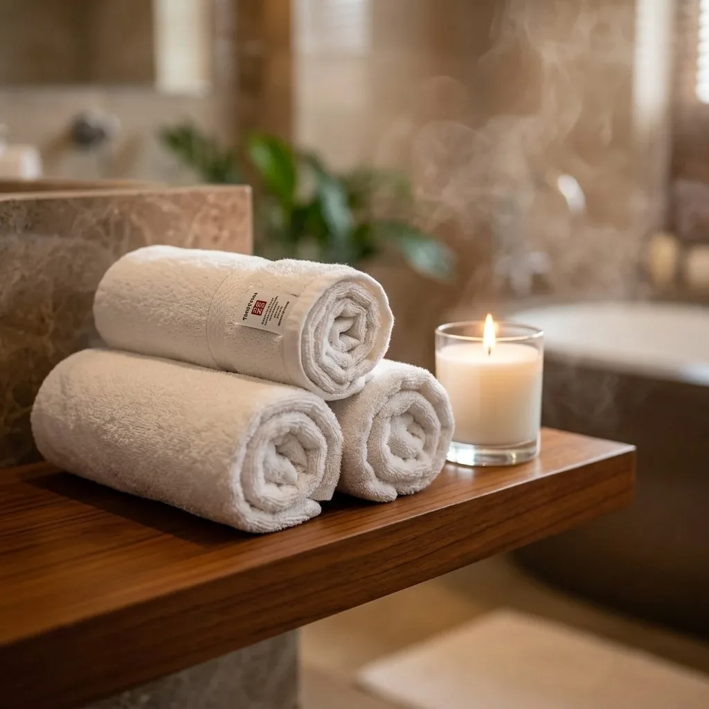 Bath towels in a luxury spa setting, AI lifestyle scene