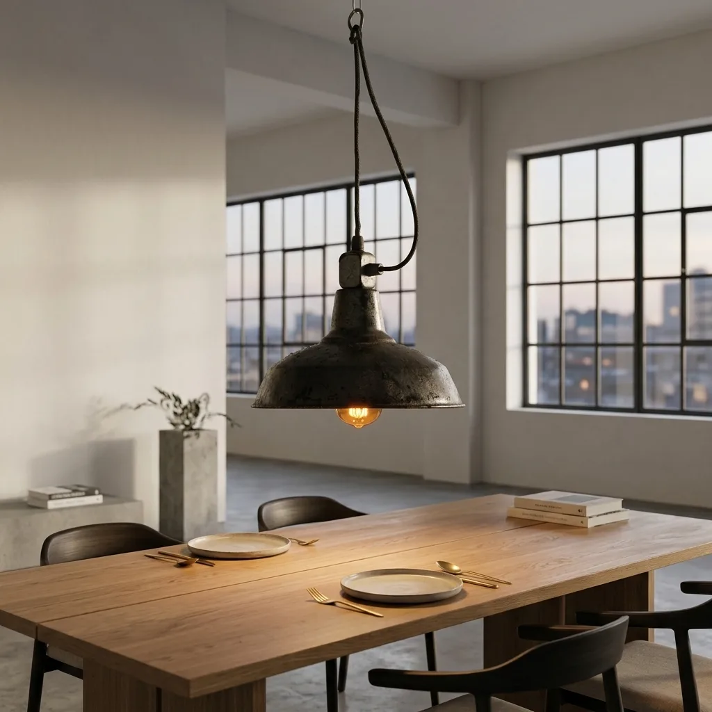 Pendant lamp illuminating a dining space, AI lifestyle scene