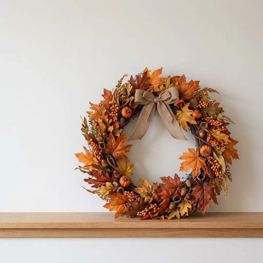 Wreath against a white wall, original photo