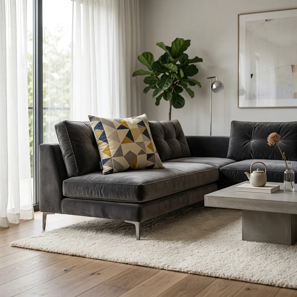 Throw pillow, AI lifestyle scene on a sofa