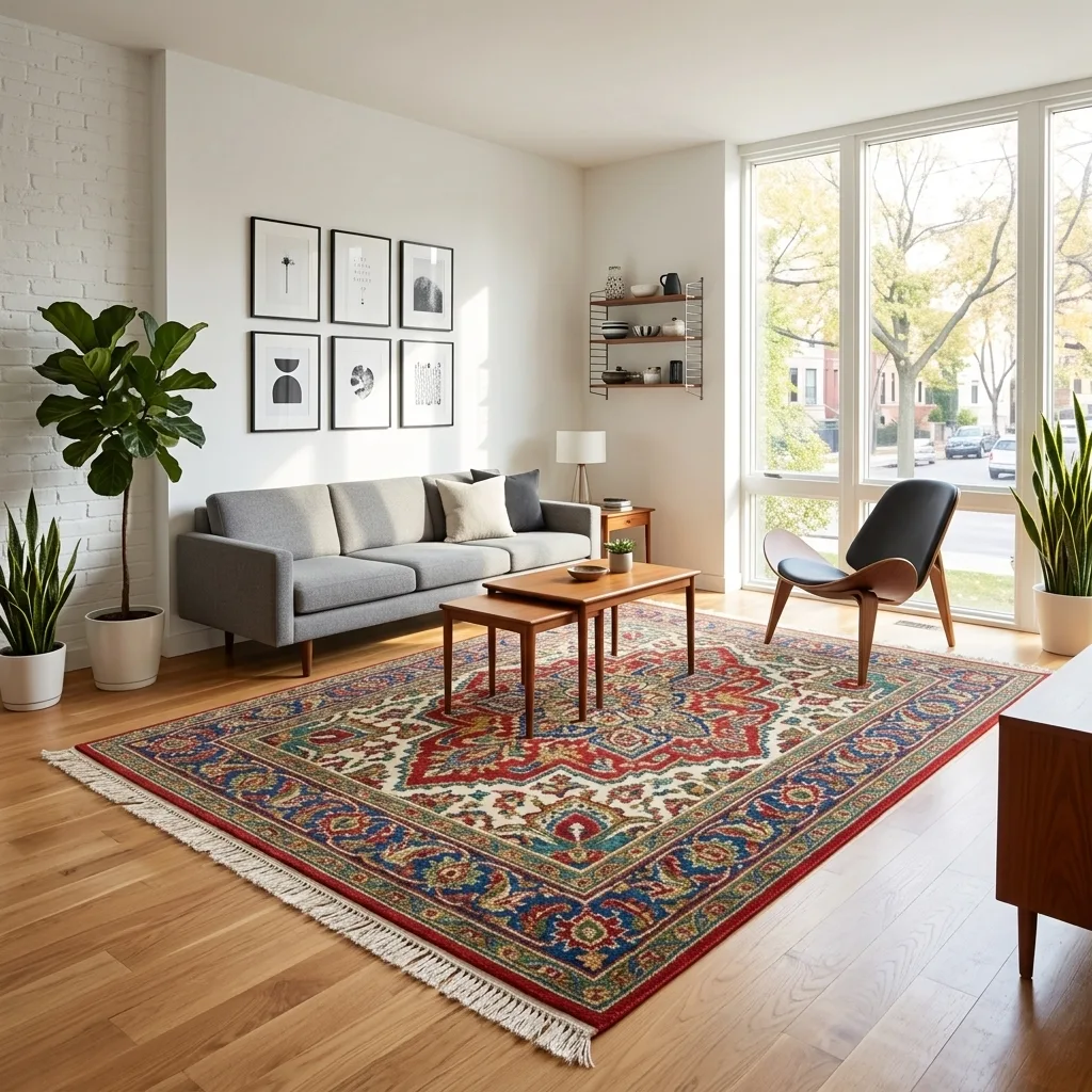 Area rug, AI lifestyle scene in a living room