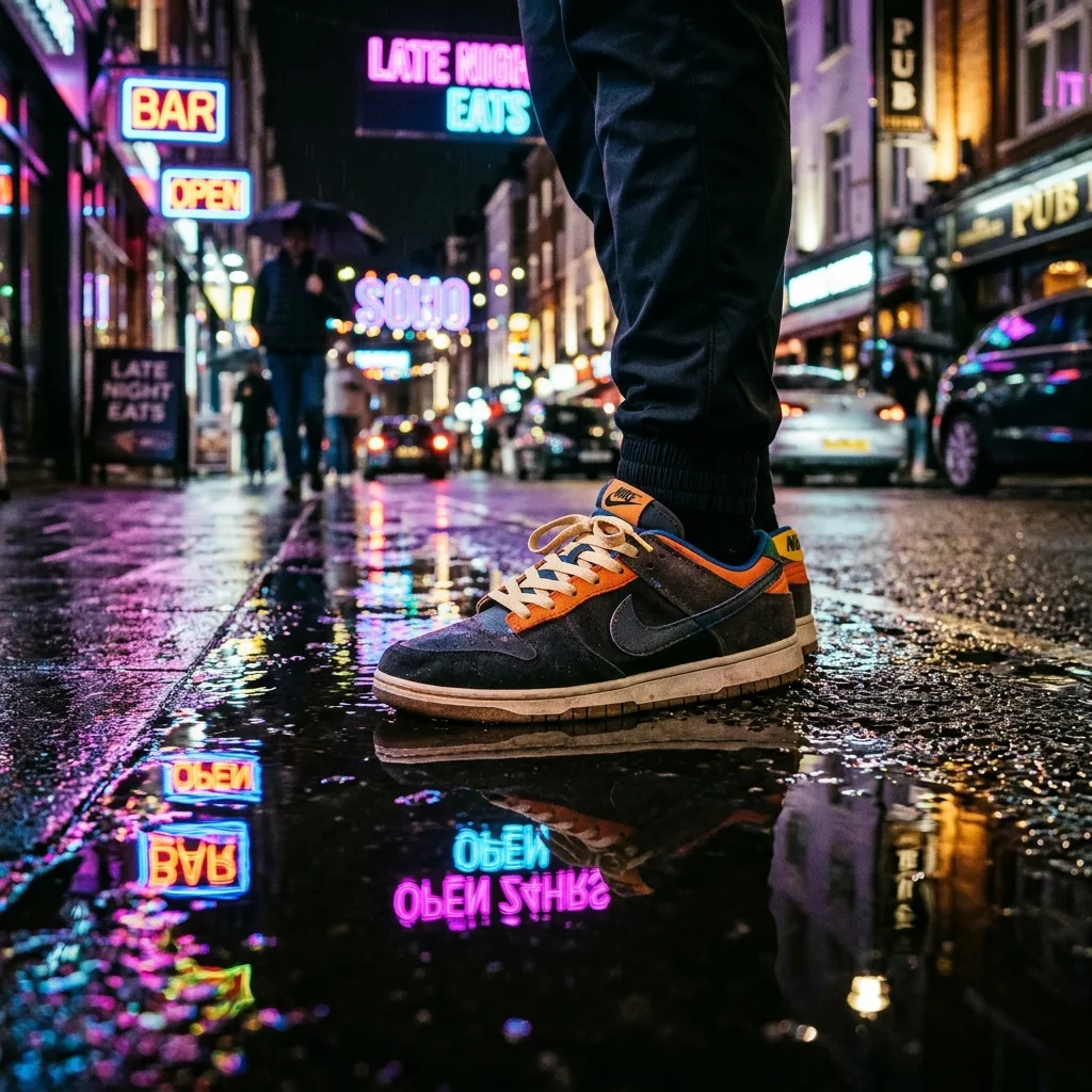 Lifestyle outdoor context shot of footwear on a street