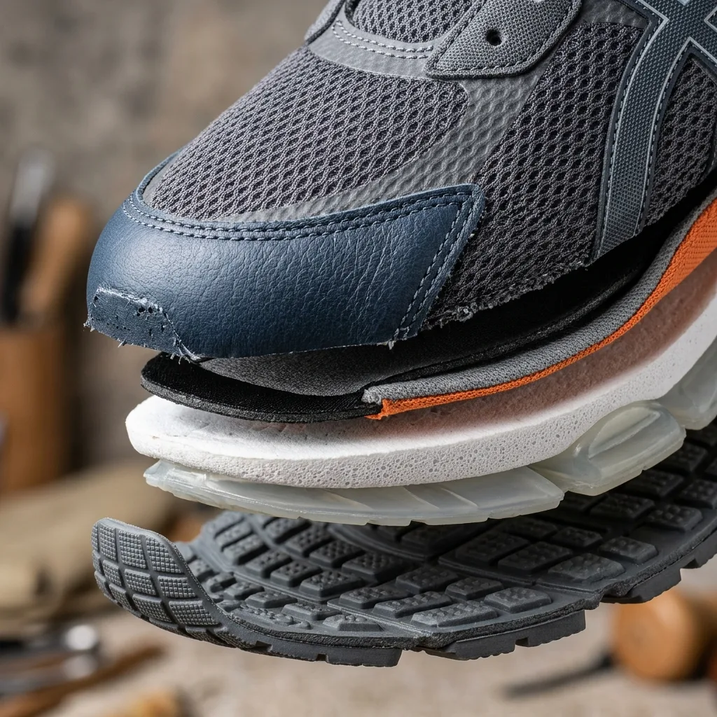 Footwear material breakdown infographic showing upper and sole