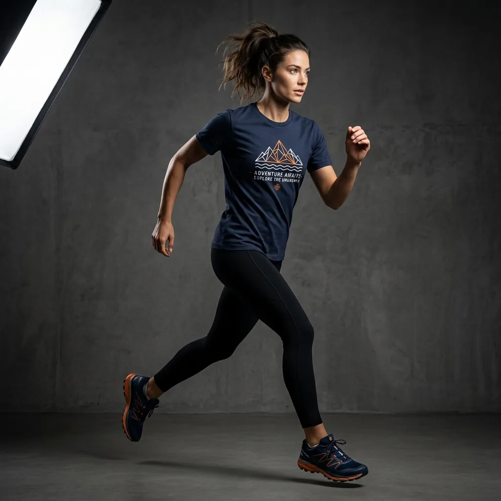 Graphic tee modeled dynamically in a studio