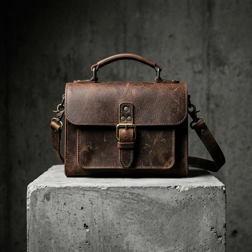 Handbag product shot on plain surface