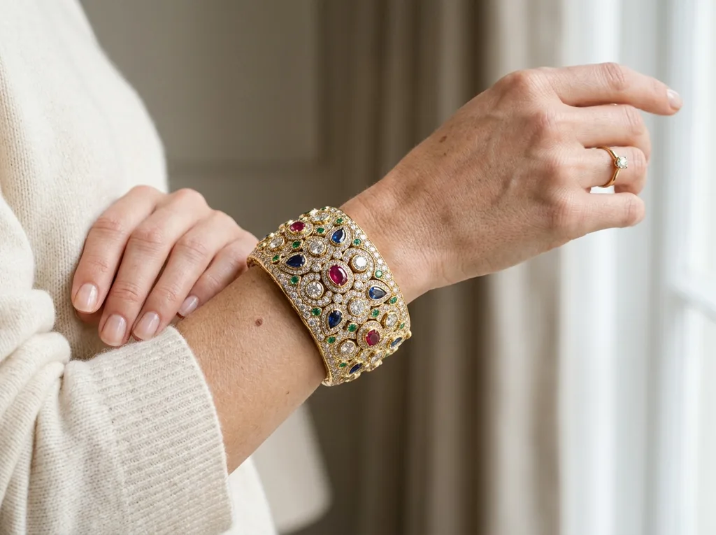 Luxury accessory on-model shot — bracelet worn on wrist