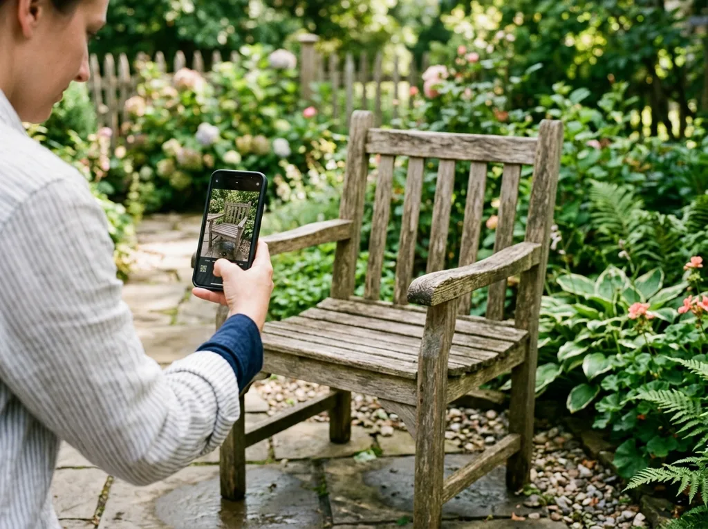 24.online upload screen with a smartphone photo of an outdoor chair