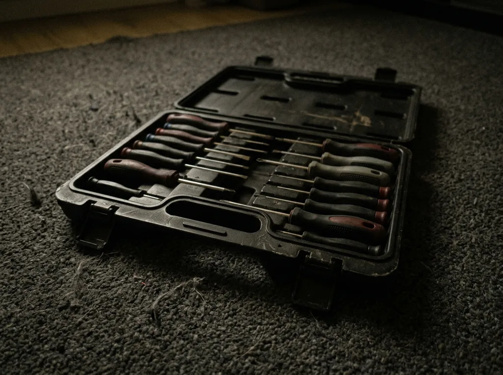 Screwdriver set in hard case, premium studio shot with dynamic shadows